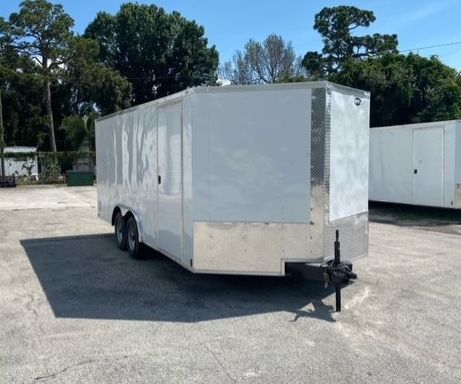 Douglas Trailers 8.5x18 TA Trailer - White, Double Doors, Side Door